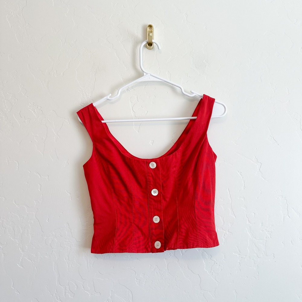 Staud | Retta Topside Cropped Button Tank Top in Red - Picture 3 of 5